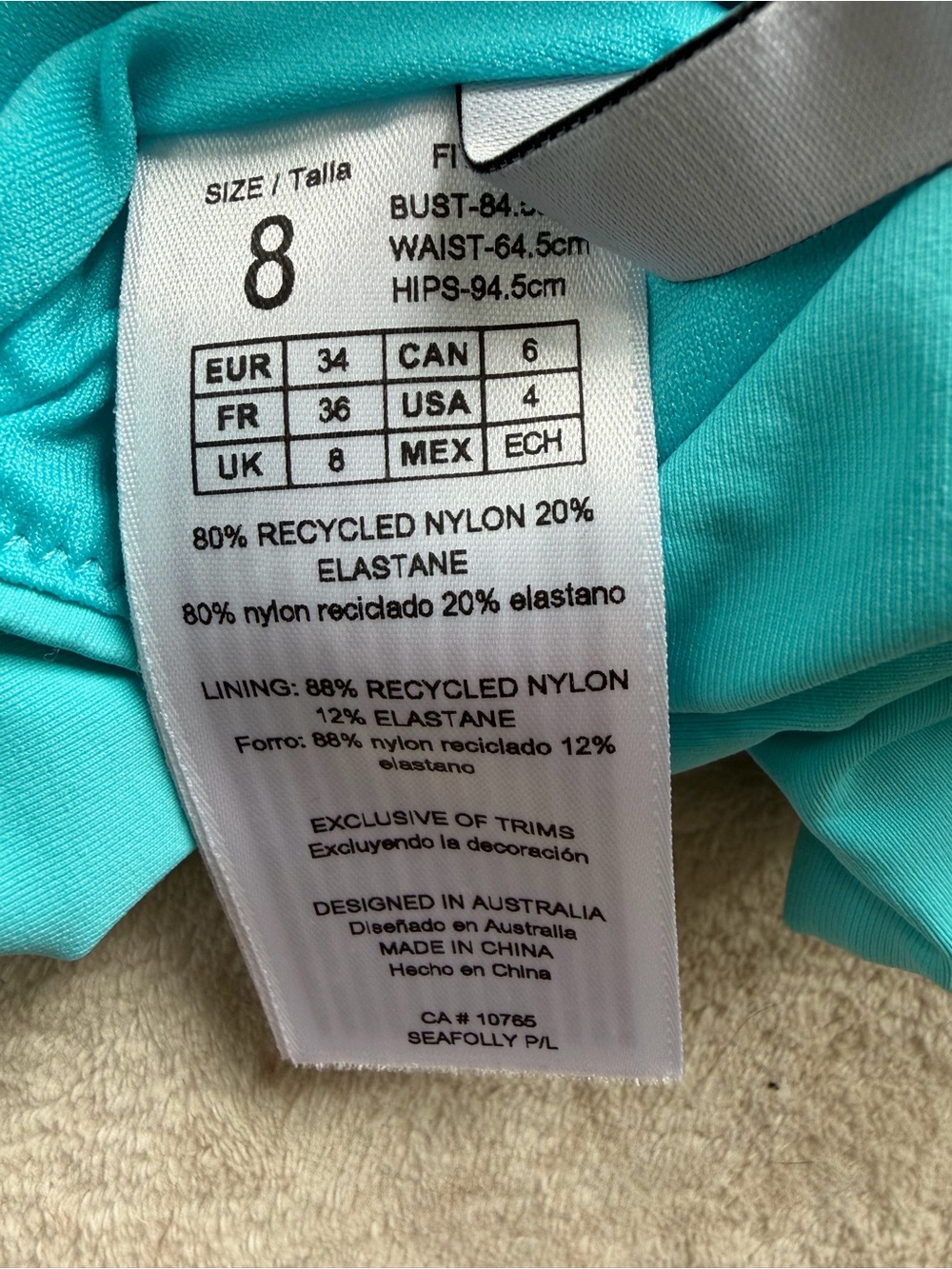 Seafolly Bright Turquoise V-Neck One-Piece Swimsuit - Picture 6 of 6